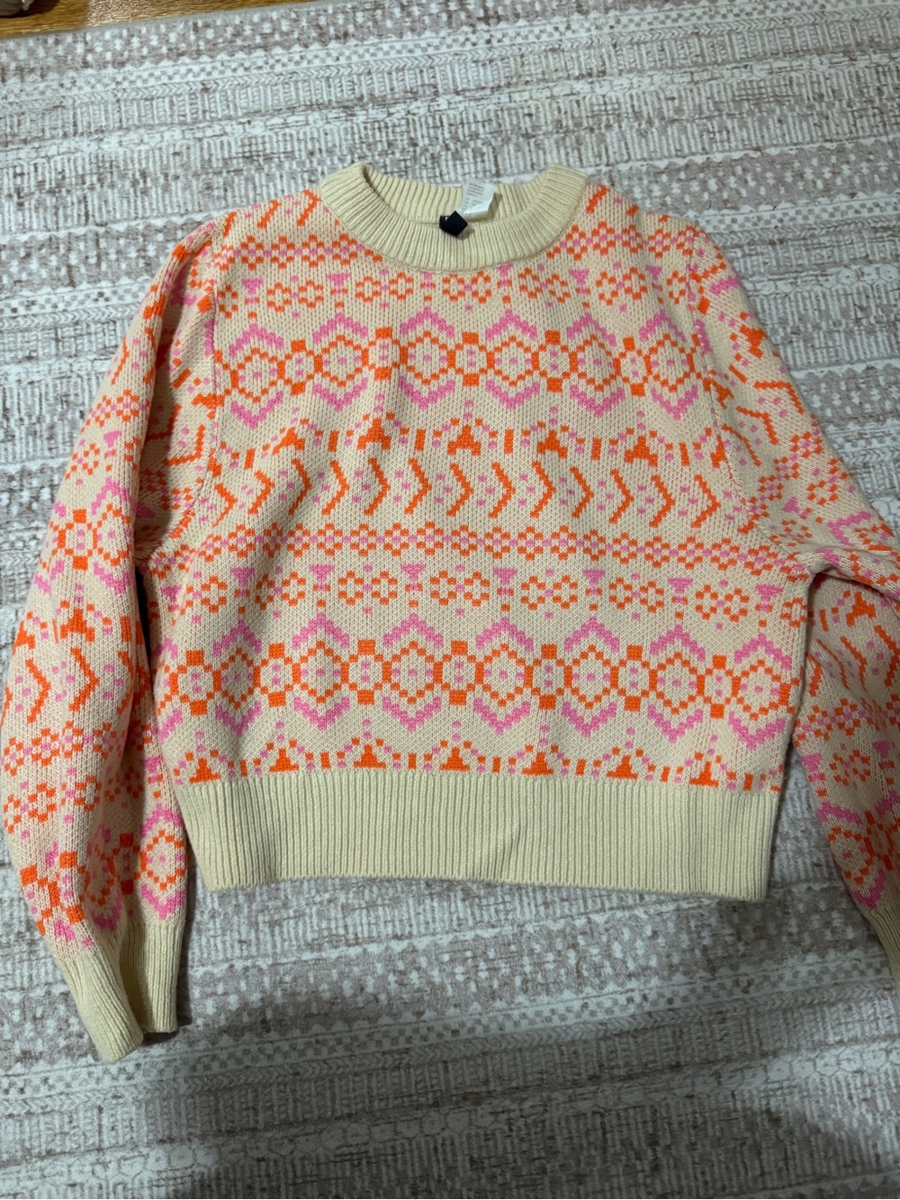 Women’s Cream Sweater with Pink & Orange Accents